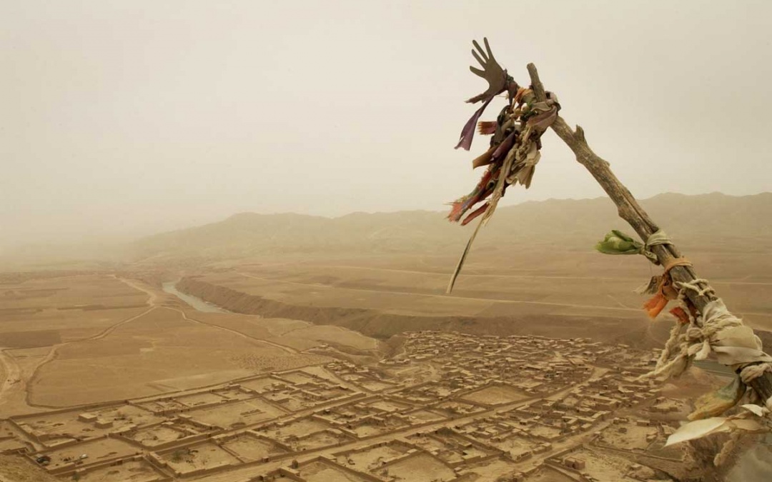 An ancient grave site overlooking a town in Afghanistan