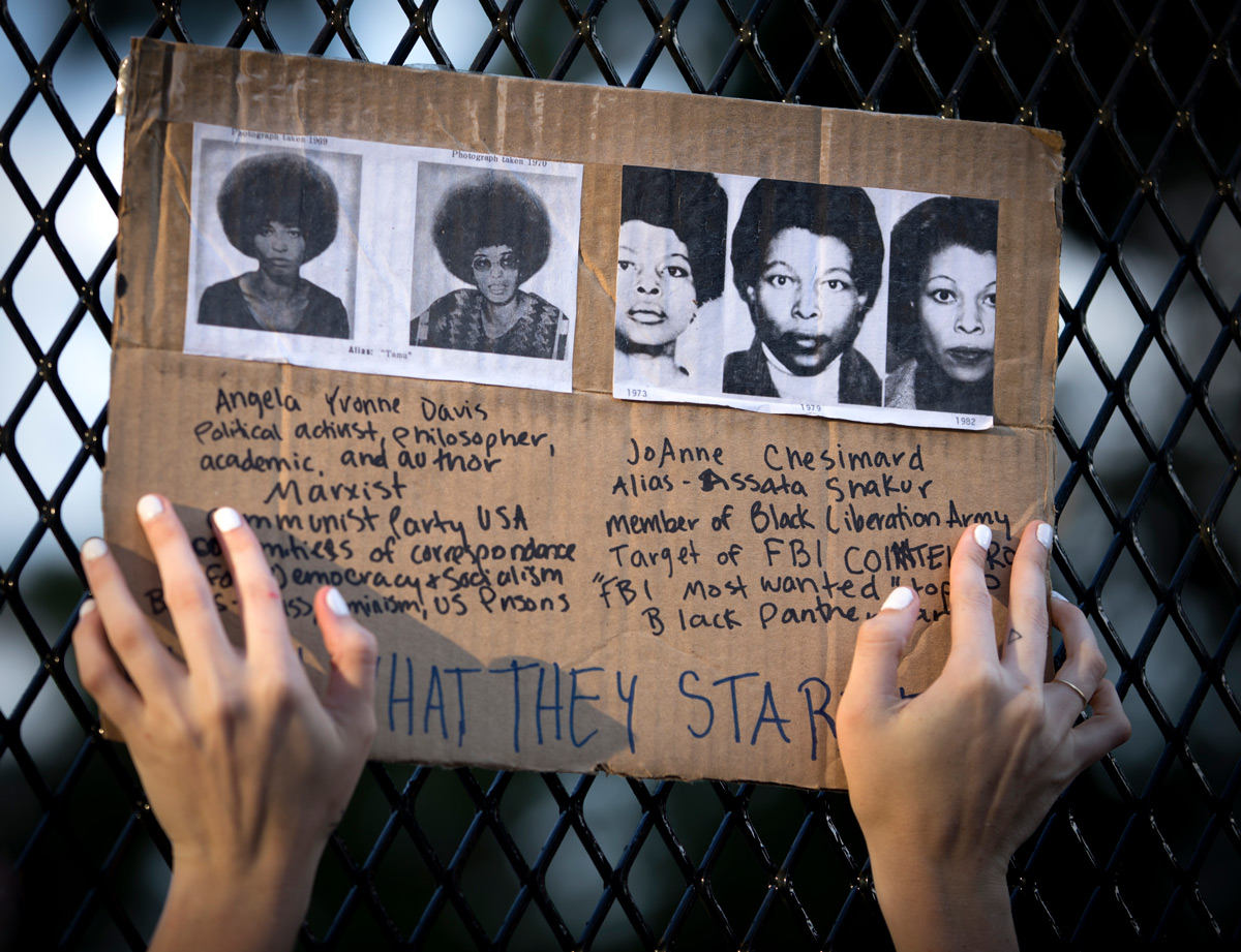 George Floyd protests have gripped the nation's capital near the White House in Washington, D.C., on Tuesday, June 2, 2020. Floyd, a black man, died last week when a white police officer held his knee on the man's neck during an arrest. After yesterday's aggressive tactics by law enforcement to clear Lafayette Park so Trump could have a photo op, the day passed relatively peacefully with several thousand demonstrators chanting and taunting the officers.