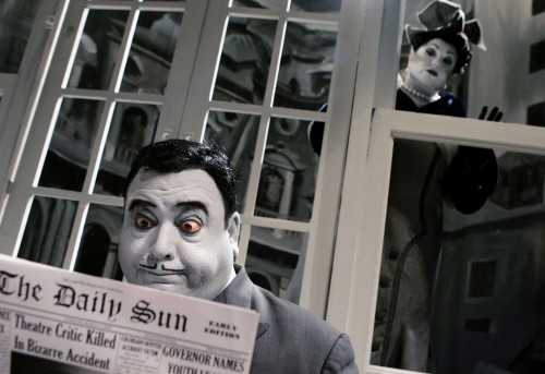 Kurt Kleinmann and Sheila Rose, left and right, of Pegasus Theatre pose for a photo in "A Critical Case of Murder!," a black-and-white comedy-mystery at the Eisemann Center in Richardson, Texas. Kurt Kleinmann and Sheila Rose, left and right, of Pegasus Theatre pose for a photo in "A Critical Case of Murder!," a black-and-white comedy-mystery at the Eisemann Center in Richardson, Texas.